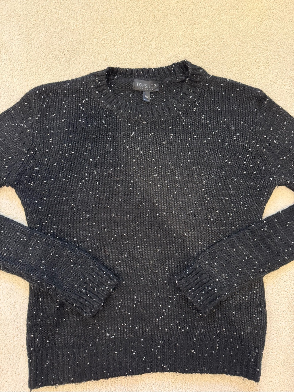 Topshop Women's Black Beaded Crewneck Sweater